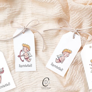 Valentin napra ajándékkísérő, Valentin napi angyal ajándékátadó kártya szett 4 db - otthon & életmód - papír, írószer - ajándékozás kellékei - ajándékkísérő - Meska.hu