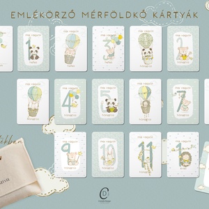 Mérföldkő kártya, erdei állatos emlékörző kártyák, baba box, 17 db - baba - mama - babalátogató ajándékcsomag - Meska.hu