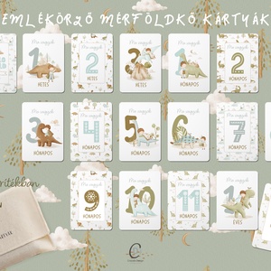 Mérföldkő kártya, dinos emlékörző kártyák, baba box, 17 db - baba - mama - babafotózás - baba mérföldkő kártyák - Meska.hu