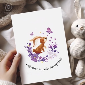 Húsvéti képeslapok, ajándékkísérő, nyuszis üdvözlőlap szett 5 db, Ünnepi díszek, dekorációk, Húsvéti díszek és dekorációk, Húsvéti képeslapok, Fotó, grafika, rajz, illusztráció, MESKA