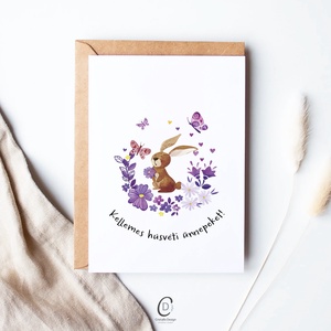 Húsvéti képeslapok, ajándékkísérő, nyuszis üdvözlőlap szett 5 db - ünnepi díszek, dekorációk - húsvéti díszek és dekorációk - húsvéti képeslapok - Meska.hu