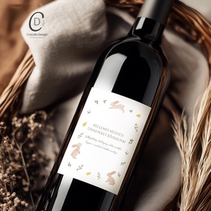 Húsvéti borospalack címke, pálinkás címke, nyuszis ajándékátadó, egyedi italos üveg matrica, Ünnepi díszek, dekorációk, Húsvéti díszek és dekorációk, Húsvéti matrica, Fotó, grafika, rajz, illusztráció, MESKA