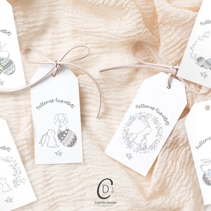 Húsvéti ajándékkísérő, nyuszis ajándékátadó címke szett 6 db - otthon & életmód - papír, írószer - ajándékozás kellékei - ajándékkísérő - Meska.hu