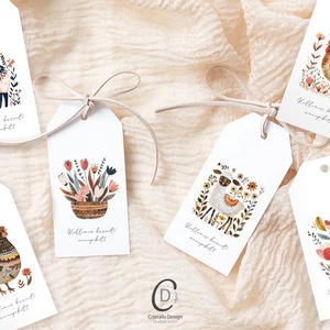 Húsvéti ajándékkísérő, folk ajándékátadó címke szett 6 db - otthon & életmód - papír, írószer - ajándékozás kellékei - ajándékkísérő - Meska.hu