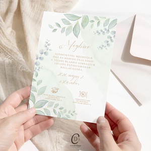 Iskolai ballagási meghívó, greenery kártya - Meska.hu