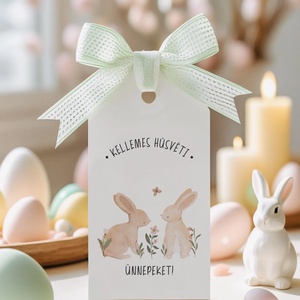 Húsvéti ajándékkísérő, nyuszis ajándékátadó címke szett 6 db, Otthon & Életmód, Papír, írószer, Ajándékozás kellékei, Ajándékkísérő, Fotó, grafika, rajz, illusztráció, MESKA