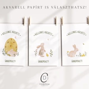 Húsvéti képeslap, nyuszis üdvözlőlapok, tavaszi ajándékkísérő szett 3 db - ünnepi díszek, dekorációk - húsvéti díszek és dekorációk - húsvéti képeslapok - Meska.hu