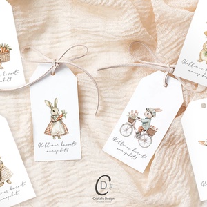 Húsvéti ajándékkísérő, nyuszis ajándékátadó címke szett 6 db - otthon & életmód - papír, írószer - ajándékozás kellékei - ajándékkísérő - Meska.hu