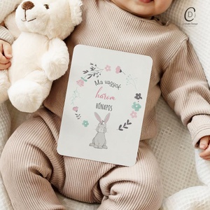 Nyuszis emlékörző mérföldkő kártyacsomag, baba box (18 db), Baba - mama, Babafotózás, Baba mérföldkő kártyák, Fotó, grafika, rajz, illusztráció, Papírművészet, MESKA