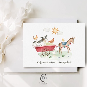 Húsvéti képeslap, traktoros üdvözlőlap, farmos ajándékkísérő - ünnepi díszek, dekorációk - húsvéti díszek és dekorációk - húsvéti képeslapok - Meska.hu