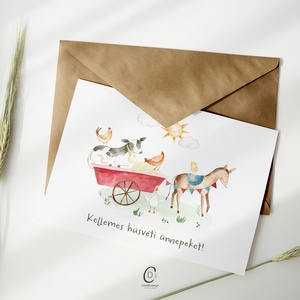 Húsvéti képeslap, traktoros üdvözlőlap, farmos ajándékkísérő - ünnepi díszek, dekorációk - húsvéti díszek és dekorációk - húsvéti képeslapok - Meska.hu