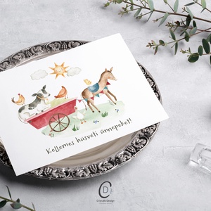 Húsvéti képeslap, traktoros üdvözlőlap, farmos ajándékkísérő - ünnepi díszek, dekorációk - húsvéti díszek és dekorációk - húsvéti képeslapok - Meska.hu