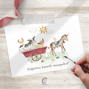 Húsvéti képeslap, traktoros üdvözlőlap, farmos ajándékkísérő - Meska.hu