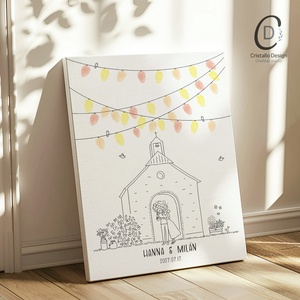 Esküvői ujjlenyomat vendégkönyv, templomos poszter, lampionos vászonkép - esküvő - emlék & ajándék - vendégkönyv - Meska.hu