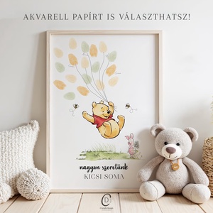Babaváró buli ujjlenyomat vendégkönyv, Micimackó poszter, tábla, vászonkép - baba - mama - babaszoba dekoráció - babaposzter - Meska.hu