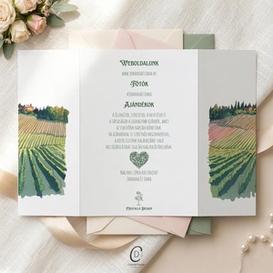 Vineyard esküvői meghívó, kinyitható idővonalas esküvői lap - esküvő - meghívó & kártya - meghívó - Meska.hu