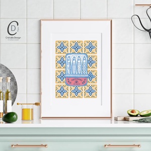 Mediterrán konyhai poszter, azulejo fali dekoráció, portugál kép - Meska.hu