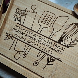 Bambusz, gravírozott vágódeszka (50 cm x 23 cm x 1,5 cm), Otthon & Életmód, Konyhafelszerelés, tálalás, Sütés, főzés, Vágódeszka, Gravírozás, pirográfia, MESKA