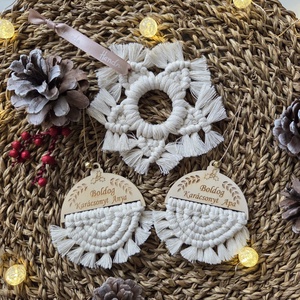 Karácsonyi makramé díszcsomag  - karácsony - karácsonyi lakásdekoráció - karácsonyfadíszek - Meska.hu