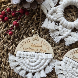 Karácsonyi makramé díszcsomag  - karácsony - karácsonyi lakásdekoráció - karácsonyfadíszek - Meska.hu