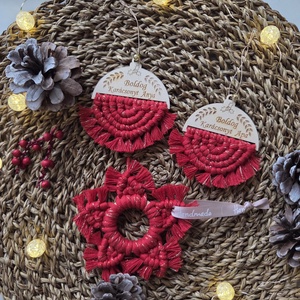 Karácsonyi makramé díszcsomag  - karácsony - karácsonyi lakásdekoráció - karácsonyfadíszek - Meska.hu
