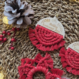 Karácsonyi makramé díszcsomag  - karácsony - karácsonyi lakásdekoráció - karácsonyfadíszek - Meska.hu