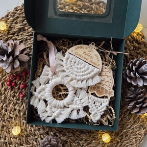 Karácsonyi makramé díszcsomag , Karácsony, Karácsonyi lakásdekoráció, Karácsonyfadíszek, Csomózás, MESKA