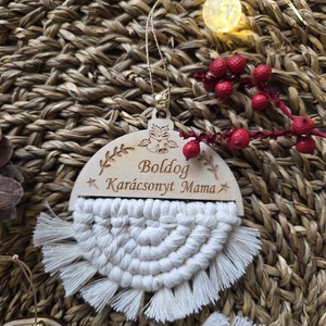 Karácsonyi makramé díszcsomag  - karácsony - karácsonyi lakásdekoráció - karácsonyfadíszek - Meska.hu