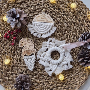 Karácsonyi makramé díszcsomag  - karácsony - karácsonyi lakásdekoráció - karácsonyfadíszek - Meska.hu