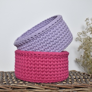 Horgolt kosár - fukszia és lila , Táska & Tok, Kosár, Horgolás, MESKA