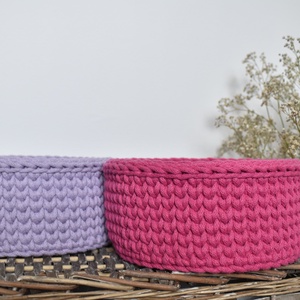 Horgolt kosár - fukszia és lila  - táska & tok - kosár - Meska.hu