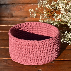Horgolt kosár - antik rózsaszín , Táska & Tok, Kosár, Horgolás, MESKA