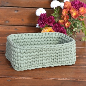 Horgolt mini kosár - zsálya , Otthon & Életmód, Tárolás & Rendszerezés, Tárolókosár, Horgolás, MESKA