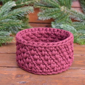 Horgolt mini kosár - kerek - bordó, Otthon & Életmód, Tárolás & Rendszerezés, Tárolókosár, Horgolás, MESKA