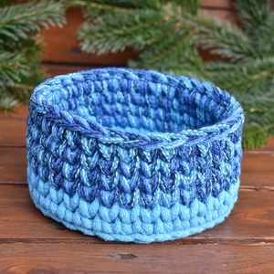 Horgolt mini kosár - kerek - kék, Otthon & Életmód, Tárolás & Rendszerezés, Tárolókosár, Horgolás, MESKA