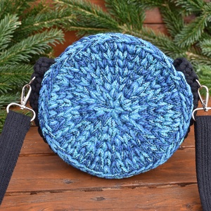Horgolt táska - kerek - fekete, kék, Táska & Tok, Kézitáska & válltáska, Válltáska, Horgolás, MESKA