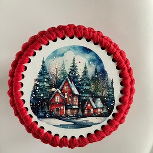 Horgolt kosár téli kunyhó tetővel, Karácsony, Karácsonyi lakásdekoráció, Karácsonyi lakásdíszek, Horgolás, MESKA