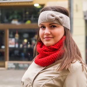 Lányos Őszi Téli Kézzel kötött beige fejpánt, lila hajpánt, mustár sárga masnis fülvédő - Meska.hu