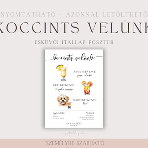 Koccints velünk  Személyre szabható minimalista stílusú esküvői itallap poszter - Nyomtatható, Digitális termék - esküvő - meghívó & kártya - menü - Meska.hu