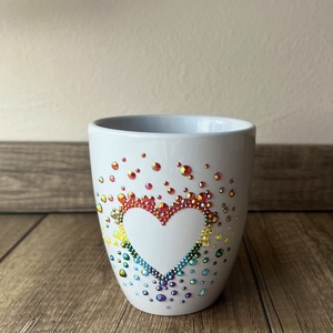 Kézzel díszített, csillogó szív dizájnos bögre  -  PRIDE - Meska.hu