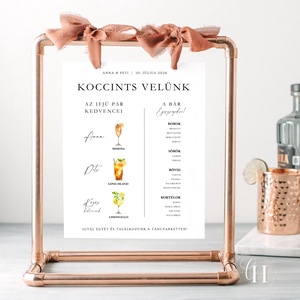 Esküvői italmenü és koktéllap poszter - SIGNATURE DRINKS - Személyre szabott minimalista, modern dizájn, Esküvő, Dekoráció, Tábla & Jelzés, Fotó, grafika, rajz, illusztráció, MESKA