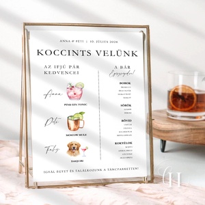 Esküvői italmenü és koktéllap poszter - SIGNATURE DRINKS - Személyre szabott minimalista, modern dizájn, Esküvő, Dekoráció, Tábla & Jelzés, Fotó, grafika, rajz, illusztráció, MESKA