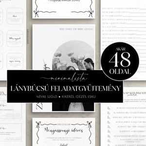 Minimalista Lánybúcsú feladatgyűjtemény - ULTIMATE FULLPACK - 48 oldalas nyomtatható PDF - Személyre szabott, Esküvő, Lánybúcsú, Fotó, grafika, rajz, illusztráció, MESKA