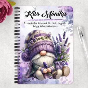 Személyre szabható - Tündéri Levendulás manó mintás A6-os füzet - otthon & életmód - papír, írószer - jegyzetfüzet & napló - Meska.hu