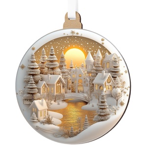 Fehérarany karácsonyfadísz nagy holdas téli tájjal - karácsony - karácsonyi lakásdekoráció - karácsonyi falu, házikó - Meska.hu