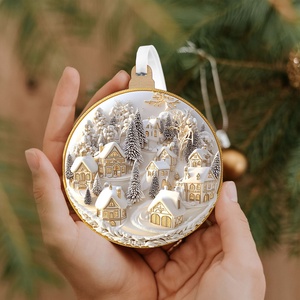 Fehérarany karácsonyfadísz csillagos díszítőmintával, Karácsony, Karácsonyi lakásdekoráció, Karácsonyi lakásdíszek, Famegmunkálás, MESKA