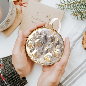 Fehérarany karácsonyfadísz csillagos díszítőmintával - karácsony - karácsonyi lakásdekoráció - karácsonyi lakásdíszek - Meska.hu