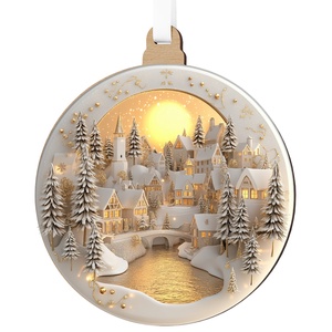 Fehérarany havas falu karácsonyfadísz holdfényes háttérrel - karácsony - karácsonyi lakásdekoráció - karácsonyfadíszek - Meska.hu