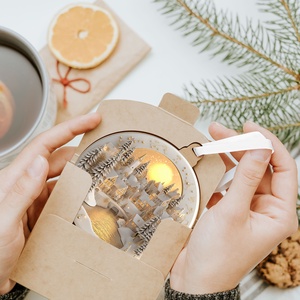 Fehérarany havas falu karácsonyfadísz holdfényes háttérrel - karácsony - karácsonyi lakásdekoráció - karácsonyfadíszek - Meska.hu