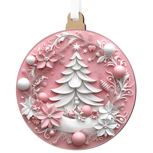 Rózsaszín karácsonyfadísz díszes karácsonyfával és téli hangulattal - karácsony - karácsonyi lakásdekoráció - karácsonyfadíszek - Meska.hu